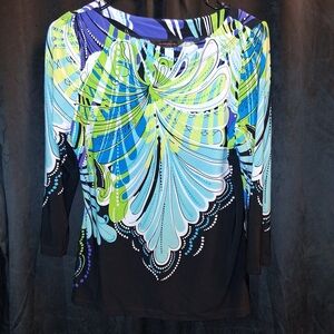 Investments Blue and Green Abstract Blouse
